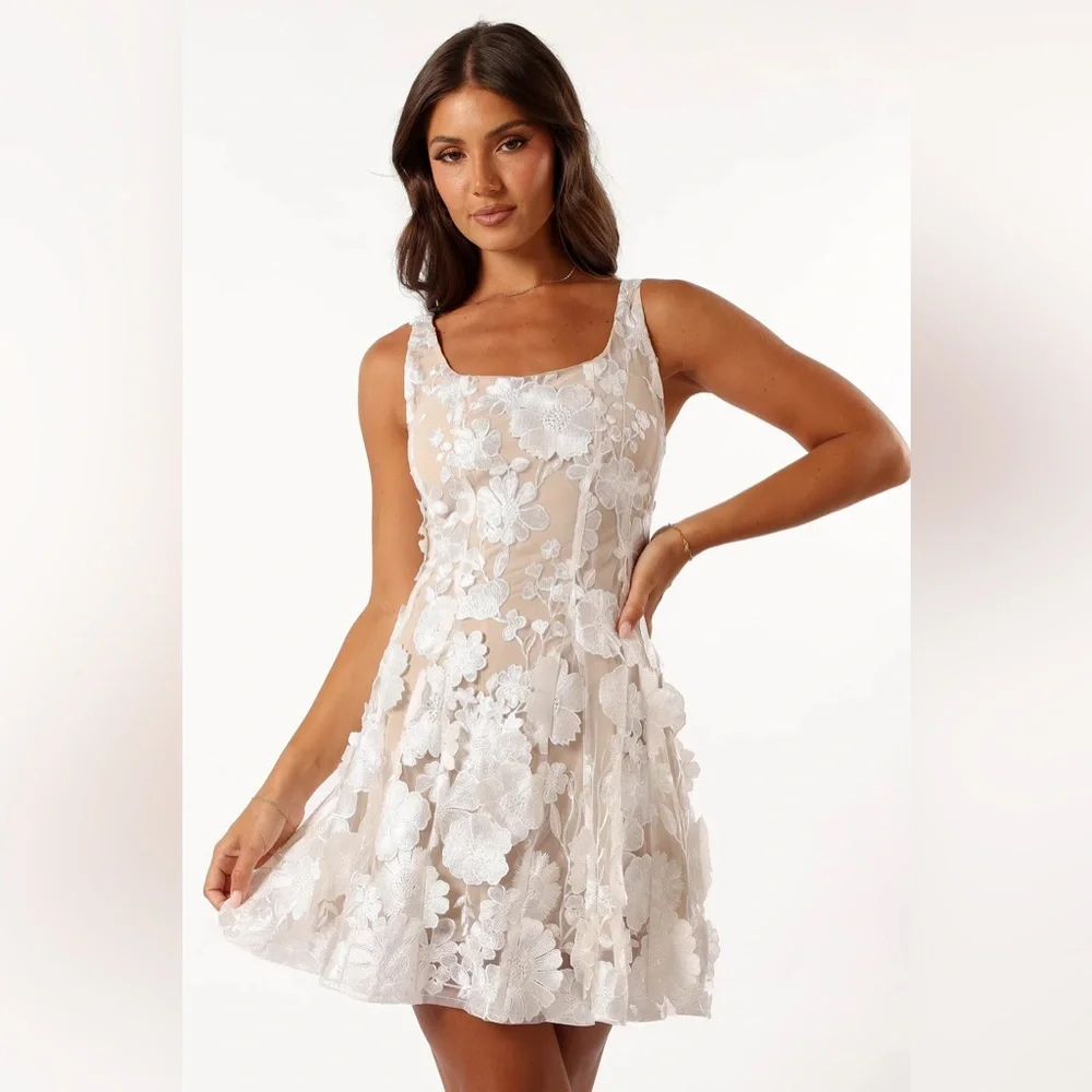 Petal and Pup Evelynn Mini Dress - White/Nude - Picture 3 of 5